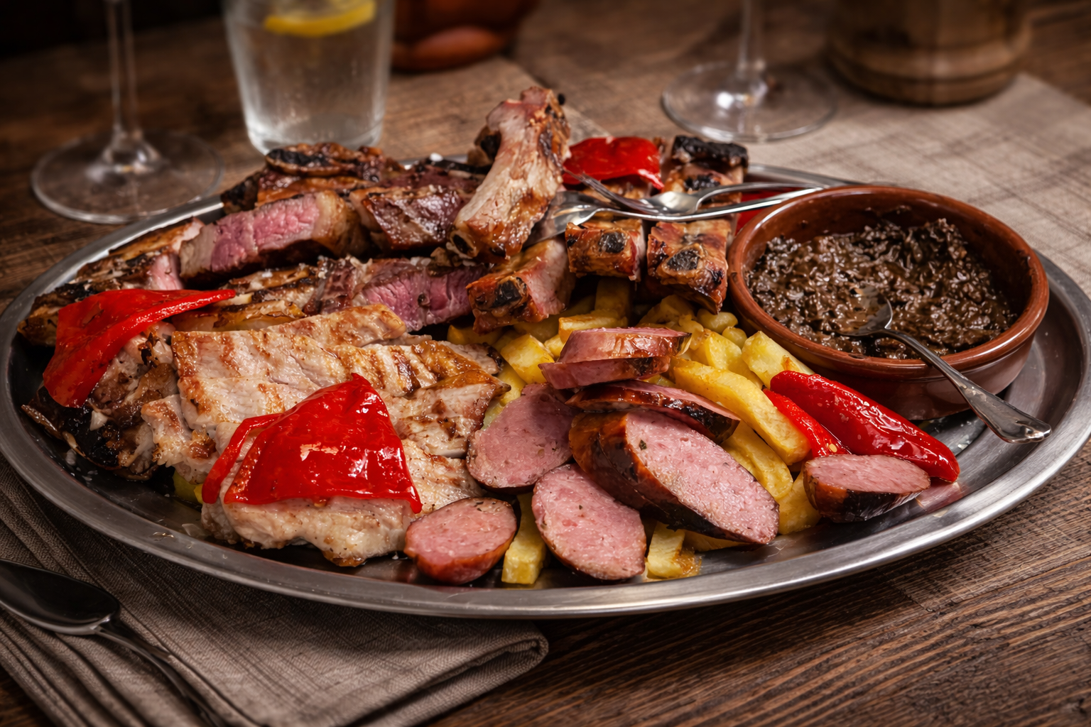 Parrillada de carne con sidra asturiana en Parrilla El Yantar, La Calzada, Gijón